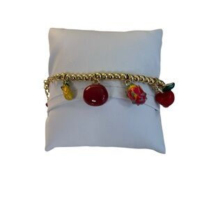 Colorful & Fun Fruit Charm Bracelet w/ Enamel and Crystal Accents.